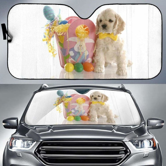 Puppy Spaniel Easter Eggs Ribbons Colorful Hd 4K 5K Car Sun Shade 104020 - YourCarButBetter