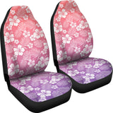Purple And Coral Ombre Car Seat Covers With White Hibiscus Flower Pattern Overalay 101819 - YourCarButBetter
