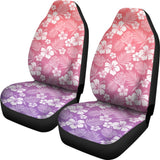 Purple And Coral Ombre Car Seat Covers With White Hibiscus Flower Pattern Overalay 101819 - YourCarButBetter