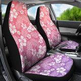Purple And Coral Ombre Car Seat Covers With White Hibiscus Flower Pattern Overalay 101819 - YourCarButBetter