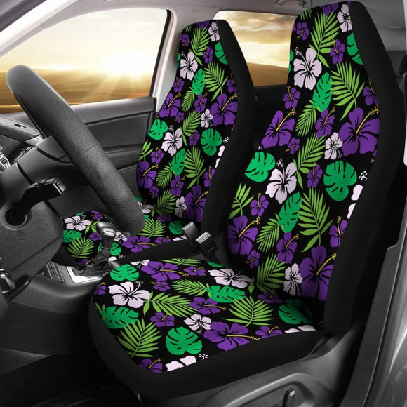Purple And Green Hibiscus Flower Car Seat Covers Hawaiian Tropical 101819 - YourCarButBetter