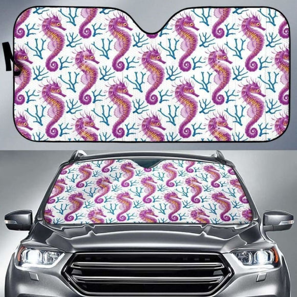 Purple Seahorse Blue Coral Pattern Car Auto Sun Shades 460402 - YourCarButBetter