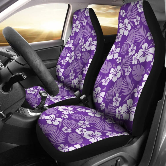 Purple With White Hibiscus Flowers Car Seat Covers Seat Protectors 101819 - YourCarButBetter