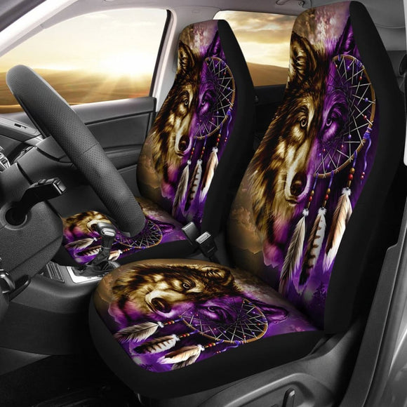 Purple Wolf Dreamcatcher Native American Car Seat Covers 093223 - YourCarButBetter