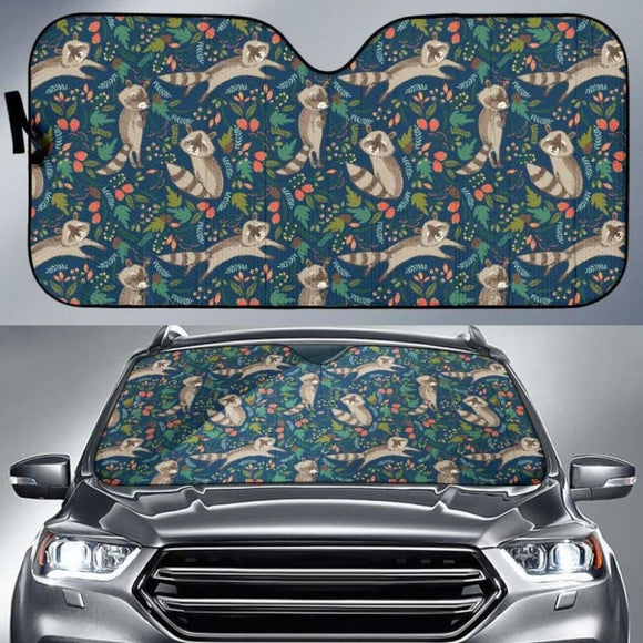 Raccoon Tropical Leaves Pattern Car Auto Sun Shades 182102 - YourCarButBetter