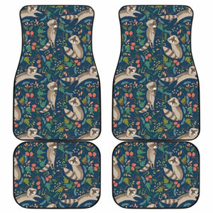 Raccoon Tropical Leaves Pattern Front And Back Car Mats 154813 - YourCarButBetter