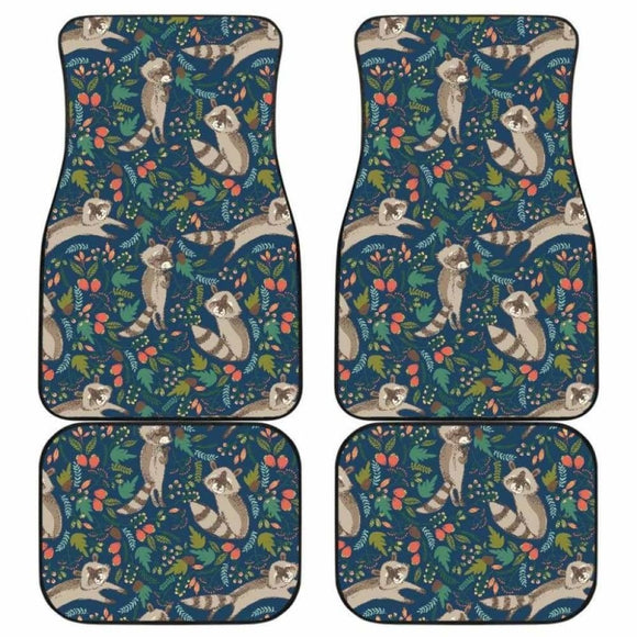 Raccoon Tropical Leaves Pattern Front And Back Car Mats 174510 - YourCarButBetter