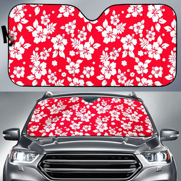 Red And White Hibiscus Flowers Hawaiian Flower Pattern Car Auto Sun Shades 210501 - YourCarButBetter