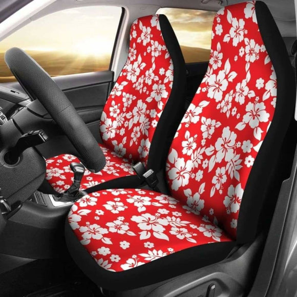 Red And White Hibiscus Flowers Hawaiian Flower Pattern Car Seat Covers 232125 - YourCarButBetter