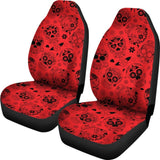 Red & Black Sugar Skull Car Seat Covers 101819 - YourCarButBetter