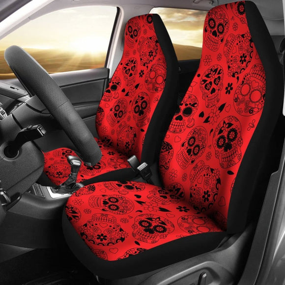 Red & Black Sugar Skull Car Seat Covers 101819 - YourCarButBetter