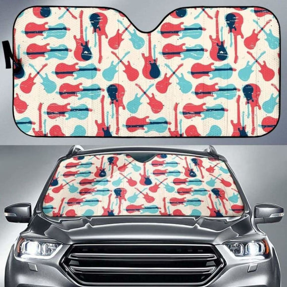 Red Blue Guitar Pattern Car Auto Sun Shades 102507 - YourCarButBetter