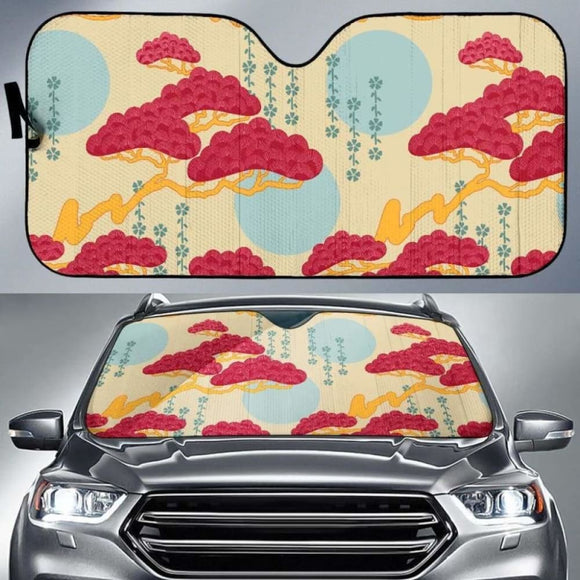 Red Bonsai Gray Sun Japanese Pattern Car Auto Sun Shades 094201 - YourCarButBetter