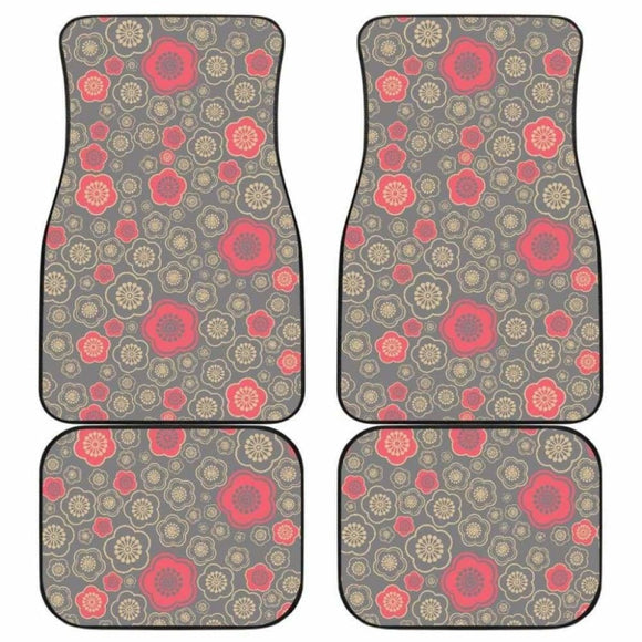 Red Gold Sakura Cherry Blossom Gray Background Front And Back Car Mats 110424 - YourCarButBetter