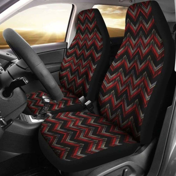 Red Gray And Black Chevron Ethnic Grungy Pattern Car Seat Covers 232125 - YourCarButBetter