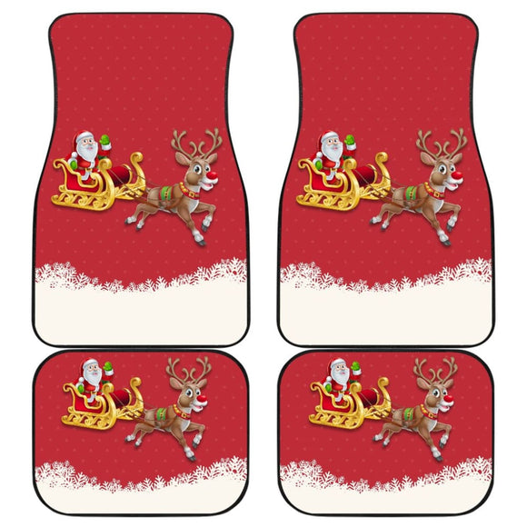 Red Nose Reindeer And Santa Claus Car Floor Mats 210601 - YourCarButBetter