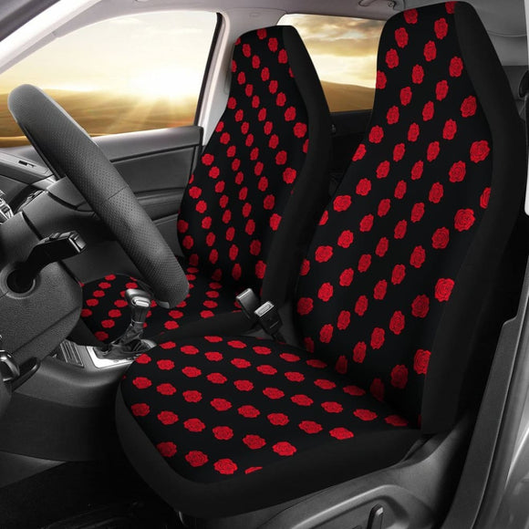 Red Roses On Black Car Seat Covers Set 174510 - YourCarButBetter