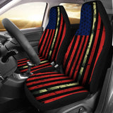 Red Themed American Flag Thin Green Line Car Seat Covers 211803 - YourCarButBetter