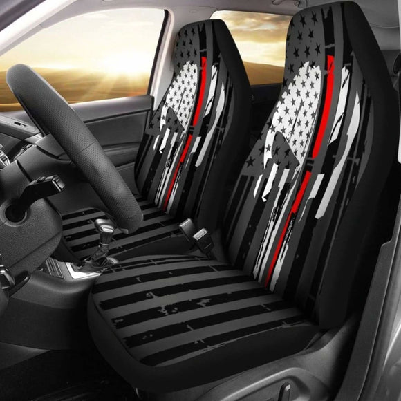 Red Thin Line Punisher Car Seat Covers Set Of 2 182417 - YourCarButBetter