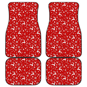 Reindeer Snowflake Christmas Tree On Red Theme Car Floor Mats 210601 - YourCarButBetter