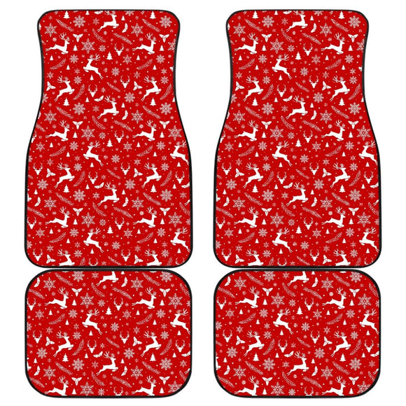 Reindeer Snowflake Christmas Tree On Red Theme Car Floor Mats 210601 - YourCarButBetter