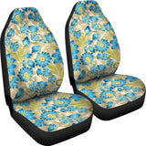 Retro Blue Flowers On Light Tan Car Seat Covers 094201 - YourCarButBetter