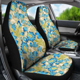 Retro Blue Flowers On Light Tan Car Seat Covers 094201 - YourCarButBetter