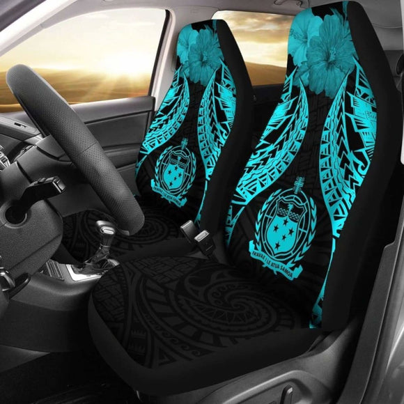 Samoa Polynesian Car Seat Covers Pride Seal And Hibiscus Neon Blue - 232125 - YourCarButBetter