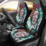 Set 2 Day Of The Dead Car Seat Cover Sugar Skulls 101207 - YourCarButBetter
