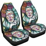 Set 2 Day Of The Dead Car Seat Cover Sugar Skulls 101207 - YourCarButBetter