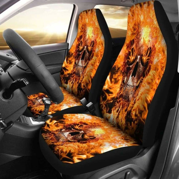 Set 2 Flaming Fire Skull Gothic Skull Car Seat Covers 172727 - YourCarButBetter