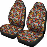 Set 2 Flower Sugar Skull Seat Covers 101207 - YourCarButBetter