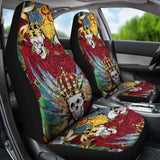 Set 2 King Skull Gothic Seat Cover Sugar Skulls 101207 - YourCarButBetter