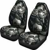 Set 2 Pcs Beautiful Girl Seat Cover Sugar Skulls 101207 - YourCarButBetter