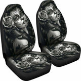 Set 2 Pcs Beautiful Girl Seat Cover Sugar Skulls 101207 - YourCarButBetter