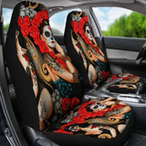 Set 2 Pcs Day Of The Dead Sugar Skull Car Seat Covers 101207 - YourCarButBetter