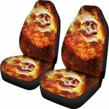 Set 2 Pcs Flaming Skull Fire Skull Seat Cover Sugar Skulls 101207 - YourCarButBetter