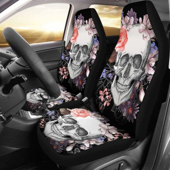 Set 2 Pcs Floral Gothic Sugar Skull Car Seat Covers 172727 - YourCarButBetter