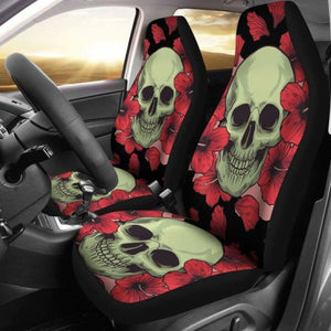 Set 2 Pcs Floral Sugar Skull Day Of The Dead Skull Car Seat Covers 101207 - YourCarButBetter
