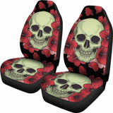 Set 2 Pcs Floral Sugar Skull Day Of The Dead Skull Car Seat Covers 101207 - YourCarButBetter