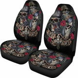 Set 2 Pcs Gothic Day Of The Dead Sugar Skull Car Seat Covers 172727 - YourCarButBetter