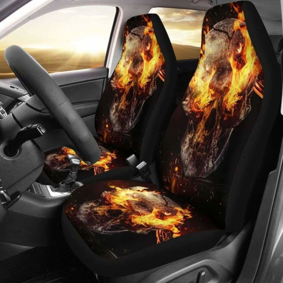 Set 2 Pcs Gothic Flaming Skull Car Seat Covers 101207 - YourCarButBetter