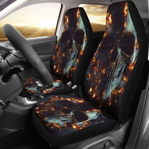 Set 2 Pcs Gothic Flaming Skull Car Seat Covers 172727 - YourCarButBetter