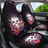 Set 2 Pcs Gothic Floral Skull Car Seat Covers 101207 - YourCarButBetter