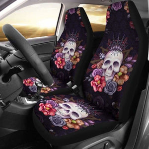 Set 2 Pcs Gothic Floral Skull Car Seat Covers 172727 - YourCarButBetter