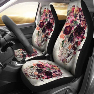 Set 2 Pcs Gothic Flower Skull Car Seat Covers 172727 - YourCarButBetter
