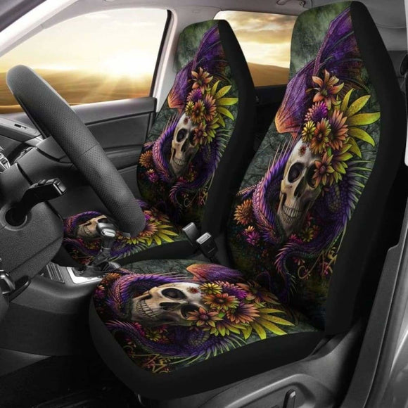 Set 2 Pcs Gothic Skull Dragon Car Seat Covers 172727 - YourCarButBetter