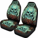 Set 2 Pcs Lucky One Skull Seat Cover Sugar Skulls 101207 - YourCarButBetter