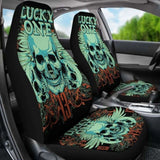 Set 2 Pcs Lucky One Skull Seat Cover Sugar Skulls 101207 - YourCarButBetter