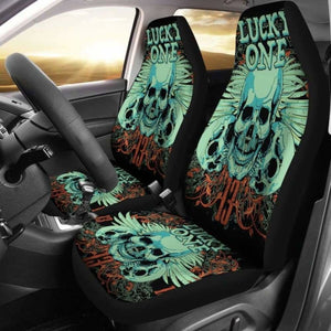 Set 2 Pcs Lucky One Skull Seat Cover Sugar Skulls 101207 - YourCarButBetter